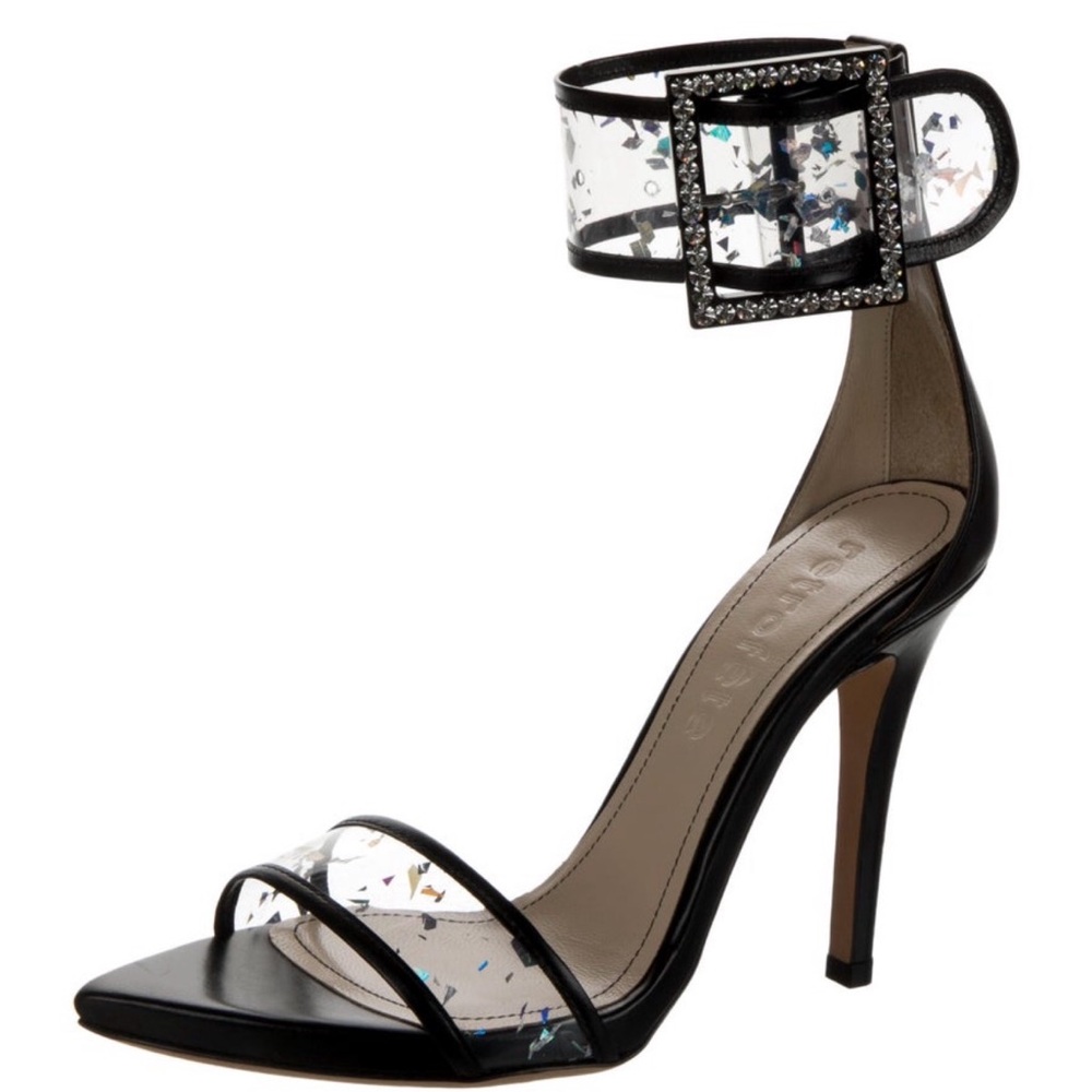 Retrofête SW Black Heels with Clear Glitter Accents & Swarovski Crystals